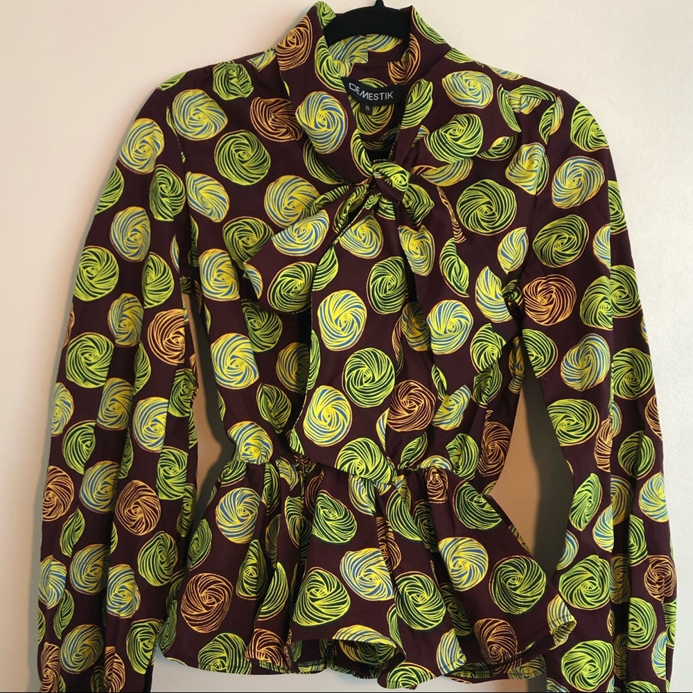🦋SOLD-Dementia African Multi Print Bow Peplum Top